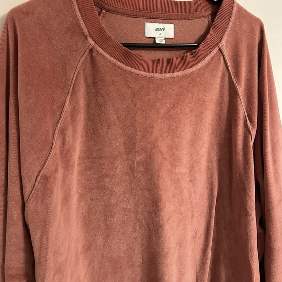 Aerie Real Obsessed Oversized Velour Sweatshirt Size Large Relic Pullover Rust - Picture 2 of 9